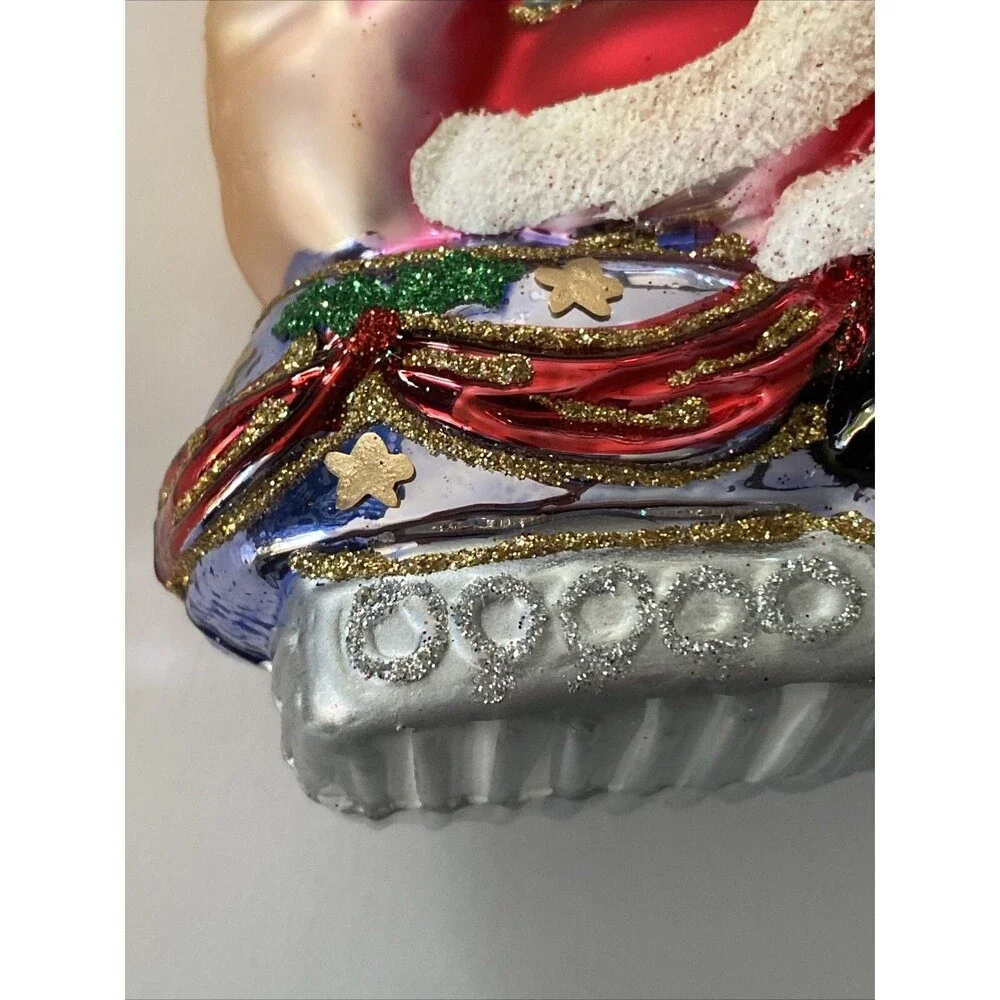 KREBS Lauscha Glas Santa On Snowmobile With Cat Christmas Ornament Original Box